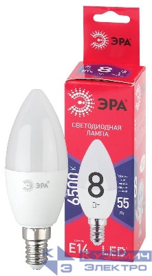Лампа светодиодная RED LINE LED B35-8W-865-E14 R 8Вт B35 свеча 6500К нейтр. бел. E14 Эра Б0045341