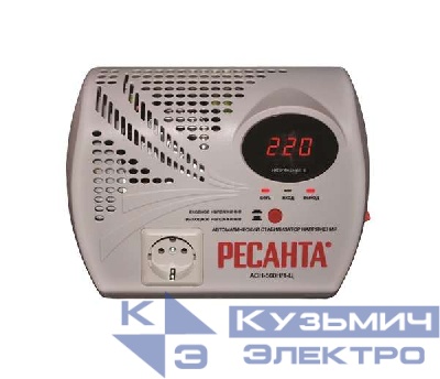 Стабилизатор напряжения АСН-500 Н/1-Ц 1ф 0.5кВт настен. с розеткой IP20 релейный Ресанта 63/6/9