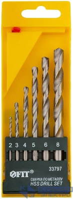 Набор сверл по металлу HSS полированных 6 шт (2-3-4-5-6-8мм) FIT 33797