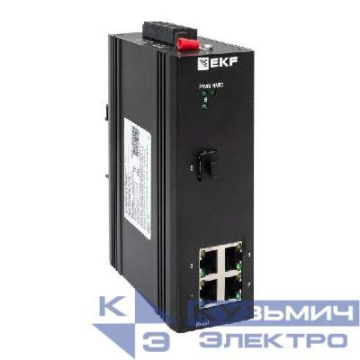 Коммутатор управляемый промышленный уровня L2 ML2-1GX/SFP-4GTP 1 порт 1000Base-X SFP 4 порта 10/100/1000Base-T(X) RJ45 c PoE монтаж на DIN-рейку TSX EKF TSX-ML2-1GX/SFP-4GTP