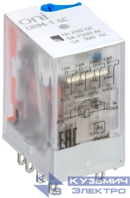 Реле интерфейсное ORM-1 4C 24В DC с LED и тест. кнопкой ONI ORM-1-4C-DC24V-L-B