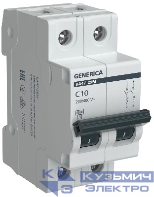 Выключатель автоматический модульный 2п C 10А 4.5кА ВА47-29М GENERICA MVA21-2-010-C-G