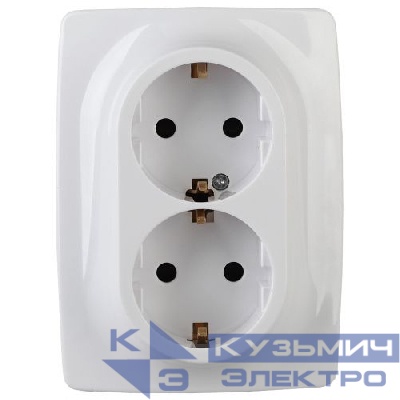 Розетка 2-м СП Эра12 12-2006-01 16А IP20 250В 2х2P+E Schuko без лапок бел. Эра Б0038808