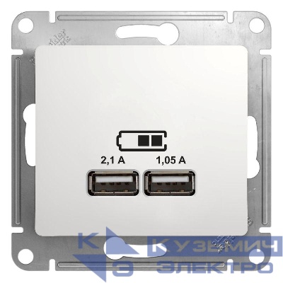 Розетка USB 2-м СП Glossa тип A+A 5В/2.1А 2х5В/1.05А механизм бел. SE GSL000133