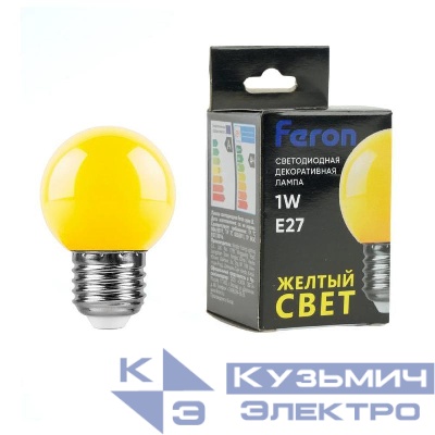 Лампа светодиодная LB-37 1Вт G45 шар матовая E27 230В желт. FERON 25879