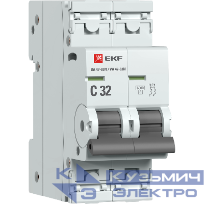 Выключатель автоматический модульный 2п C 32А 6кА ВА 47-63N PROxima EKF M636232C