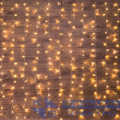 Гирлянда светодиодная "Светодиодный Дождь" 2х2.5м 300LED тепл. бел. 18Вт 230В IP20 свечение с динамикой провод прозр. Neon-Night 235-056