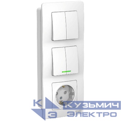 Блок СП Blanca (розетка с заземл. защ. шторки 16А 250В + 2-кл. выкл. с подсветкой + 2-кл. выкл.) бел. SE BLNBS102211