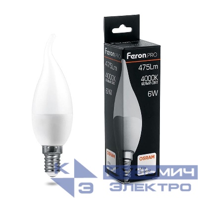 Лампа светодиодная LB-1306 6Вт C37T свеча на ветру 4000К E14 230В FERON 38048