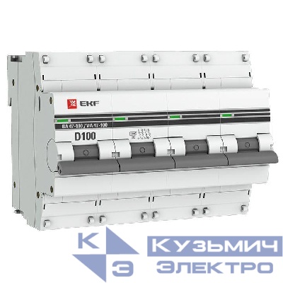 Выключатель автоматический модульный 4п D 100А 10кА ВА 47-100 PROxima EKF mcb47100-4-100D-pro
