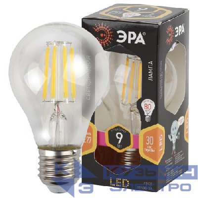 Лампа светодиодная филаментная F-LED A60-9W-827-E27 9Вт грушевидная тепл. E27 Эра Б0043433
