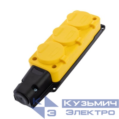Розетка штепсельная трехместная влагозащищенная с заземл. 16А IP54 каучук желт. Rexant 111-126