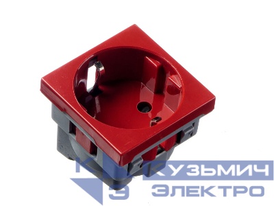 Розетка модульная 220В, с з/к и шторками 45х45мм, красная Ruvinil (Рувинил)