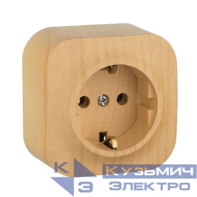 Розетка 1-м ОП Quteo 16А IP20 2P+E с заземл. без защ. шторок дерево IEK 782271