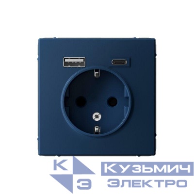 Розетка ArtGallery 16А с 2-мя заряд. устройствами USB A+C 5В/2.4А/3А 2х5В/1.5А механизм аквамарин SE GAL001132