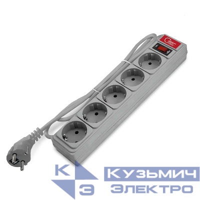 Удлинитель с сетевым фильтром 5х1.5м 10А IP21 ПВС 3х0.75 сер. Союз 1328