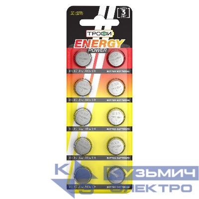 Элемент питания алкалиновый "таблетка" LR44/G13/LR1154/357 (блист.10шт) Трофи C0034935