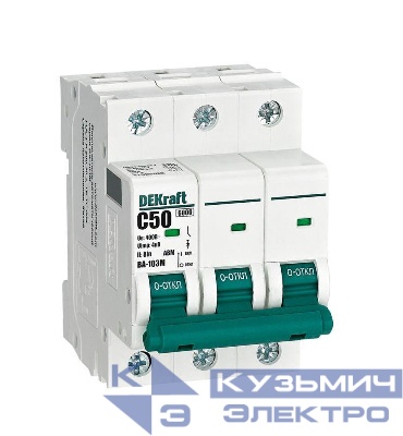 Выключатель автоматический модульный 3п C 50А 6кА ВА-103M без теплозащиты DEKraft 12525DEK