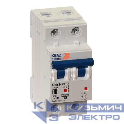 Выключатель автоматический модульный 2п C 40А 6кА OptiDin BM63-2C40-УХЛ3 КЭАЗ 260606