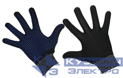 Перчатки нейлоновые с частичным покрытием ладони и пальцев ПВХ "Точка" черн. 09-0262