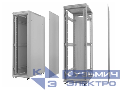 Шкаф напольный 37U серия Expert (600х600х1830), напольный, БЕЗ ПЕРЕДНЕЙ ДВЕРИ, серый, разобранный Netko (упакован в 3 коробки)