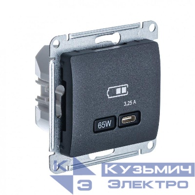 Розетка USB Glossa тип C 65Вт QC PD высокоскор. ЗУ механизм антрацит SE GSL000727