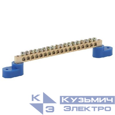 Шина N "ноль" на двух угловых изоляторах ШНИ-8х12-18-У2 NO-222-72 син. (уп.10шт) Эра Б0033380