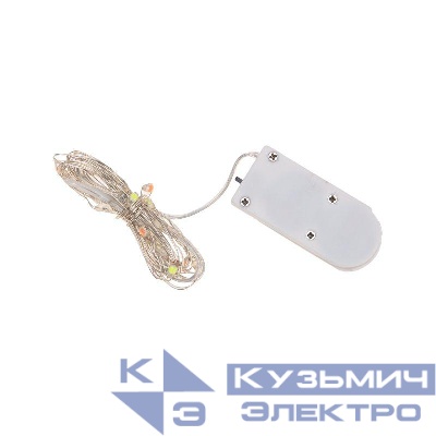 Гирлянда светодиодная "Роса" с крупными каплями 2м 20LED мультиколор 0.1Вт IP20 тонкий батарейный блок элементы питания 2хCR2032 (в компл.) Neon-Night 302-009