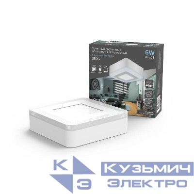 Светильник светодиодный Backlight 3+3Вт 4000К IP20 350лм d105х40мм ДБО квадрат потолочный накладной акрил GAUSS BL221