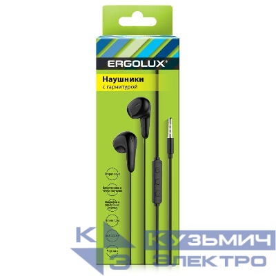 Наушники вкладыши с микрофоном проводные ELX-WHP01-C02 3.5мм 1.2м коробка черн. Ergolux 15282