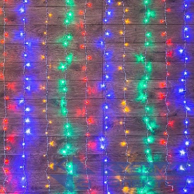 Гирлянда светодиодная "Светодиодный Дождь" 3х2м 240LED мультиколор 12Вт 230В IP20 свечение с динамикой провод прозр. Neon-Night 235-098