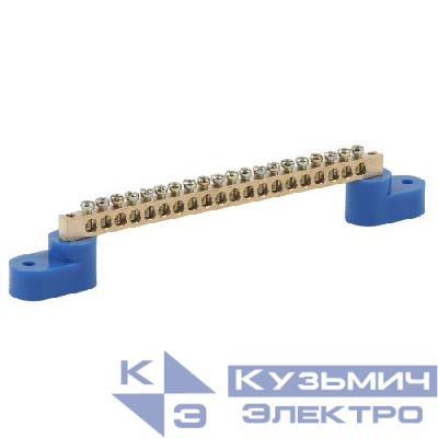 Шина N "ноль" на двух угловых изоляторах ШНИ-6х9-20-У2 NO-222-62 син. (уп.10шт) Эра Б0033441