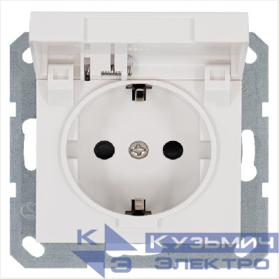 Розетка 1-м Shuko 16А IP20 с заземл. защ. шторки с крышкой механизм бел. глянцевый Jasmart G5505W