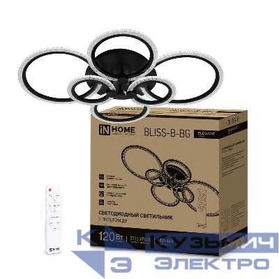Светильник светодиодный ELEGANT BLISS-B-BG 120Вт 3000-6500К 8400лм 230В 780х550х130мм с пультом ДУ черн. IN HOME 4690612051857