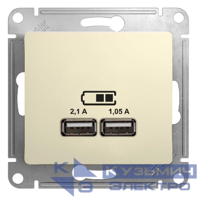Розетка USB 2-м СП Glossa тип A+A 5В/2.1А 2х5В/1.05А механизм беж. SE GSL000233