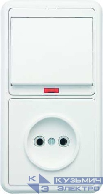 Блок БКВР-214 Бэлла (1-кл. выкл. с инд. + розетка) бел. Кунцево 5817