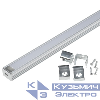 Профиль накладной UFE-K10 SILVER/FROZEN 200 POLYBAG L2000 матов. рассеив. в комплекте: 2 заглушки; 4 крепежа алюм. Uniel UL-00005029