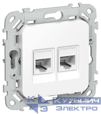 Розетка 2-м СП FLITE РКТ5е/3-2-0-ФлБ RJ45/RJ11 кат.5E/3 UTP механизм бел. IEK FI-KT22-1-K01