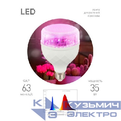 Лампа светодиодная GREEN LINE ФИТО-35W-PL-E27-GR 35Вт E27 для растений красн./син. спектра Эра Б0064580