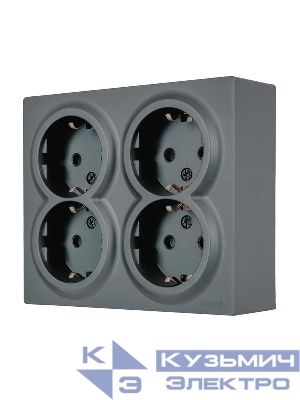 Розетка 4-м ОП LETO с заземл. закрытый корпус ПБТ графит LEZARD 752-3400-127BDP