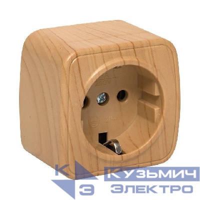 Розетка 1-м ОП Минск 16А IP20 с заземл. свет. дерево EKF EGR16-028-30