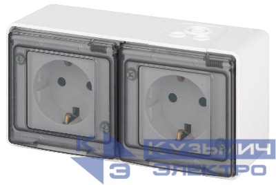 Розетка Эксперт 11-2503-01 2х2P+E гориз. IP55 16А-250В ОУ бел. Эра Б0063264