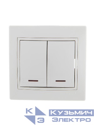 Выключатель 2-кл. СП Mira 10А IP20 с подсветкой с бел. вставкой бел. LEZARD 701-0202-112