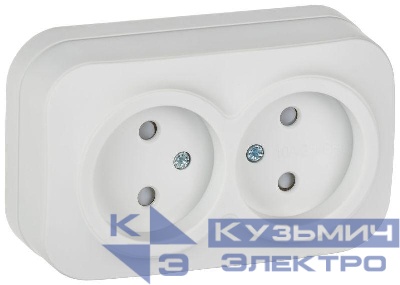 Розетка 2-м ОП GLORY РСш22-2-ХБм 10А без заземл. защ. шторки бел. матов. IEK ERH23-K01M-10