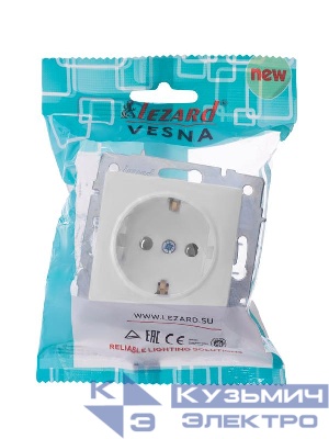 Розетка 1-м СП Vesna с заземл. ПБТ механизм бел. LEZARD 742-0288-122B