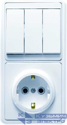 Блок БКВР-033 Бэлла (3-кл. выкл. + розетка с заземл.) бел. Кунцево 5843