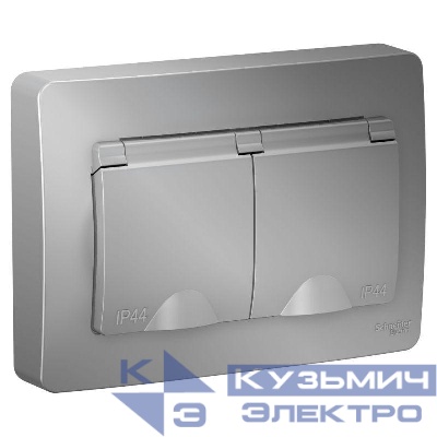 Розетка 2-м СП Blanca 16А IP44 250В с заземл. защ. шторки с крышкой алюм. SE BLNRS441123