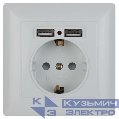 Розетка 1-м СП Solo 4-410-01 16А IP20 250В 2хUSB P+E Schuko с заземл. защ. шторки бел. Intro Б0053713