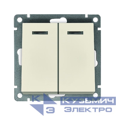 Выключатель 2-кл. СП Афина 10А IP20 с подсветкой механизм сл. кость (ivory) Universal A0123-I