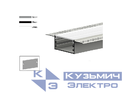 Профиль алюминиевый для встраивания в ГКЛ 2000х88х17 (46.7х17.9 площадка для ленты 37.2мм) (дл.2м) VARTON V4-R0-70.0001.KIT-8817BG